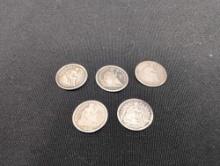 (5) Seated Liberty Half dimes, 1853, 72, 39, 57, 55
