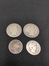Silver (1908) Barber Halves and 1895, 1914 quarters