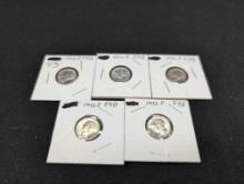 (5) FSB 1943p Gem BU Mercury Dimes