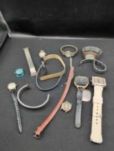 Lot of assorted wrist watches and bands, parts lot