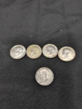 (1) Silver Kennedy half 1964, (4) 40% halves 1967 and 68
