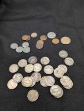 1940s and 1950s Jefferson Nickel, Lincoln Wheat cents and 1 dollar coin