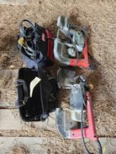 pair of Milwaukee portable band saws and misc hand tools