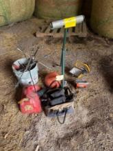roller stand, four-way wrenches, lights, assorted hand tools