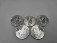 5- 1 ounce Silver Rounds