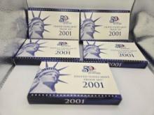 5- 2001 US Mint Proof Sets