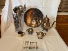 silverplate dishes, 6 spoons marked 0825 silver