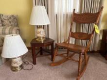 Rocking chair, side table, matching lamps