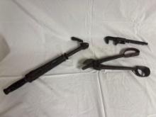 heavy tin snip, ford pipe wrench, nail puller