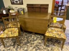 Mid-Century style drop leaf table w/ 4 chairs, 3 extra leaves