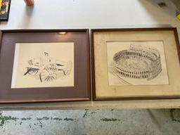 2 Framed Cruickshank Signed Drawings