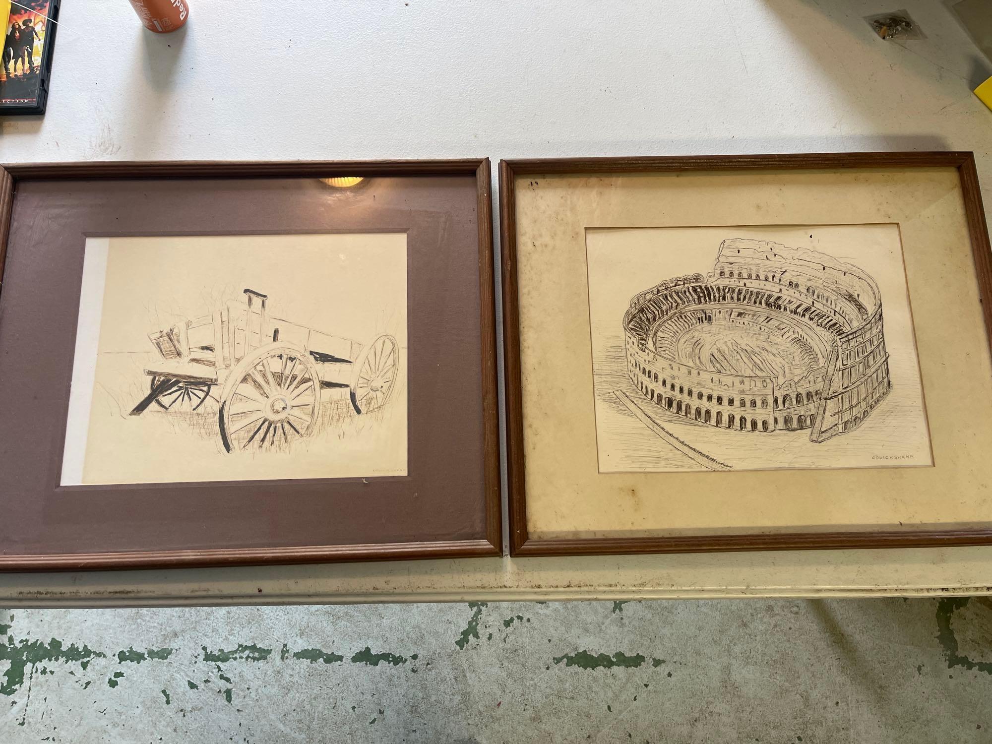 2 Framed Cruickshank Signed Drawings