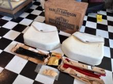 Harley Davidson 1965 M-50 Lightweight Saddlebags and Brackets. Comes with Original Box