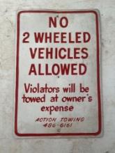 No 2 Wheeled Vehicles Allowed Metal Sign