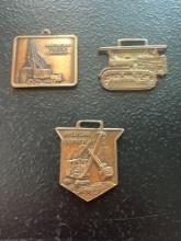 (3) Vintage Watch Fobs - American Truck Cranes, American Gopher Shovels, & Boardman Co. Bulldozer