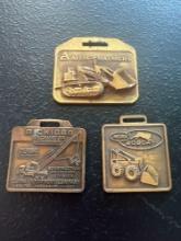(3) Vintage Watch Fobs - Allis Chalmers Excavator, Melroe Bobcat, & Michigan Excavator Cranes