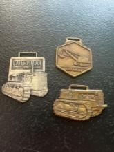 (3) Vintage Watch Fobs - Allis-Chalmers Track Type Tractor, Caterpillar Track Type Tractor, & Lorain