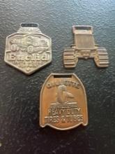 (3) Vintage Watch Fobs - Allis-Chalmers Track Type Tractors, Euclid Earth Moving Equipment, &
