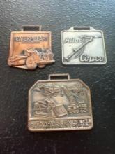 (3) Vintage Watch Fobs - Atlas Copco Inc., Caterpillar Ohio Machinery Co., & Highway Equipment Co.