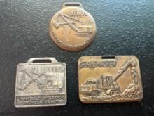 (3) Vintage Watch Fobs - Lima Earth Movers, Link-Belt Speeder Shovel-Crane, & Grademaster Equipment