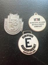 (3) Vintage Watch Fobs - Link Belt Speeder Corporation, Empire Equipment, & Harbison-Walker