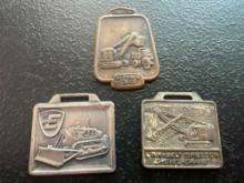 (3) Vintage Watch Fobs - Bucyrus Erie, Emco Bulldozers, & Link-Belt Speeder Shovel-Crane
