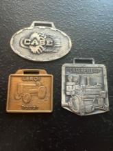 (3) Vintage Watch Fobs - Leroy Tractair, J.I. Case Co., & Caterpillar Engines