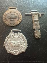 (3) Vintage Watch Fobs - Early Stamped Plane, Gardner-Denver Co., & Associated Independent