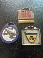 (3) Vintage Watch Fobs - Massey-Ferguson, BLH Lima, & Erie Machinery
