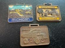(3) Vintage Watch Fobs - Michigan Machinery, Frank G. Hough Paydozer Payloader, & Euclid Machinery