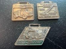 (3) Vintage Watch Fobs - Sterling White Trucks, Michigan Excavator Cranes, & Hein-Werner Corporation