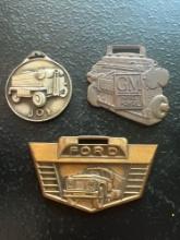 (3) Vintage Watch Fobs - Ford Trucks, Joy Day & Maddock Co., & General Motors Diesel Power