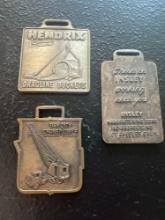 (3) Vintage Watch Fobs - Bay City Crane Mobile, Hendrix Lightweight Dragline Buckets, & Insley