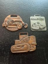 (3) Vintage Watch Fobs - John Deere Bulldozer, Allis-Chalmers Grader, & Allis-Chalmers Machinery