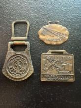 (3) Vintage Watch Fobs - Insley Manufacturing Corporation, Inter-state D&F Co. Inc., & Link-Belt