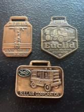 (3) Vintage Watch Fobs - Sullar Corporation, Cleveland Rock Drills, & Euclid Earth Moving Equipment