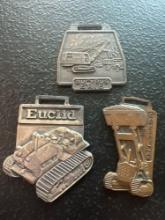 (3) Vintage Watch Fobs - Euclid TC-12, Bucyrus Erie W.T. Walsh Equipment Co., & Caterpillar