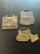 (3) Vintage Watch Fobs - Link-Belt Speeder Shovel-Crane, John Deere Bulldozer, & Caterpillar Ohio