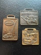 (3) Vintage Watch Fobs - Allis-Chalmers Tractors, Insley Cranes, & Adams Road Machinery