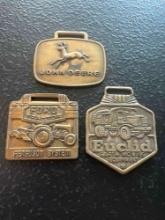 (3) Vintage Watch Fobs - John Deere Emblem, Ford Ferguson System Tractors, & Euclid Earth Moving Co.
