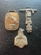 (3) Vintage Watch Fobs - Black Diamond Earnest Machine Products Co., Hughes Tool Co., &