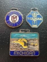 (3) Vintage Watch Fobs - Michigan Machinery, Delmag, & MP Co. Rescue/First Aid