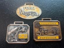 (3) Vintage Watch Fobs - Ford Beggs Tractor Sales, Rish Payloader Paydozer, & P&H Harnischfeger