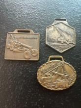 (3) Vintage Watch Fobs - Marion Power Shovel Co., Allis-Chalmers Grader, & Lorain Machinery
