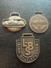 (3) Vintage Watch Fobs - Westrac, Link-Belt Speeder, & Parsons Heavy Duty