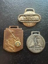 (3) Vintage Watch Fobs - Westrac, 1946 Cleveland State Convention, & Euclid Pioneer