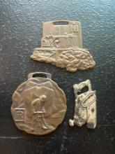 (3) Vintage Watch Fobs - Skil Belt Sander Model 448, International Harvester Rish Equipment Co., &