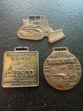 (3) Vintage Watch Fobs - John Deere Bulldozer, Paramount Supply Co., & Oliver Track Based Tractor