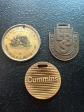 (3) Vintage Watch Fobs - Cummins, 1903 D.C. Ackerman Hose Co., & Link Belt Speeder Corporation