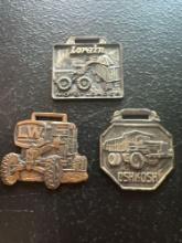 (3) Vintage Watch Fobs - LW 550 Grader, Lorain Moto-Loader, & Oshkosh Machinery